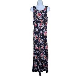 Vintage 90s All That Jazz Sleeveless Maxi Slip Dress Womens Size M Black Floral